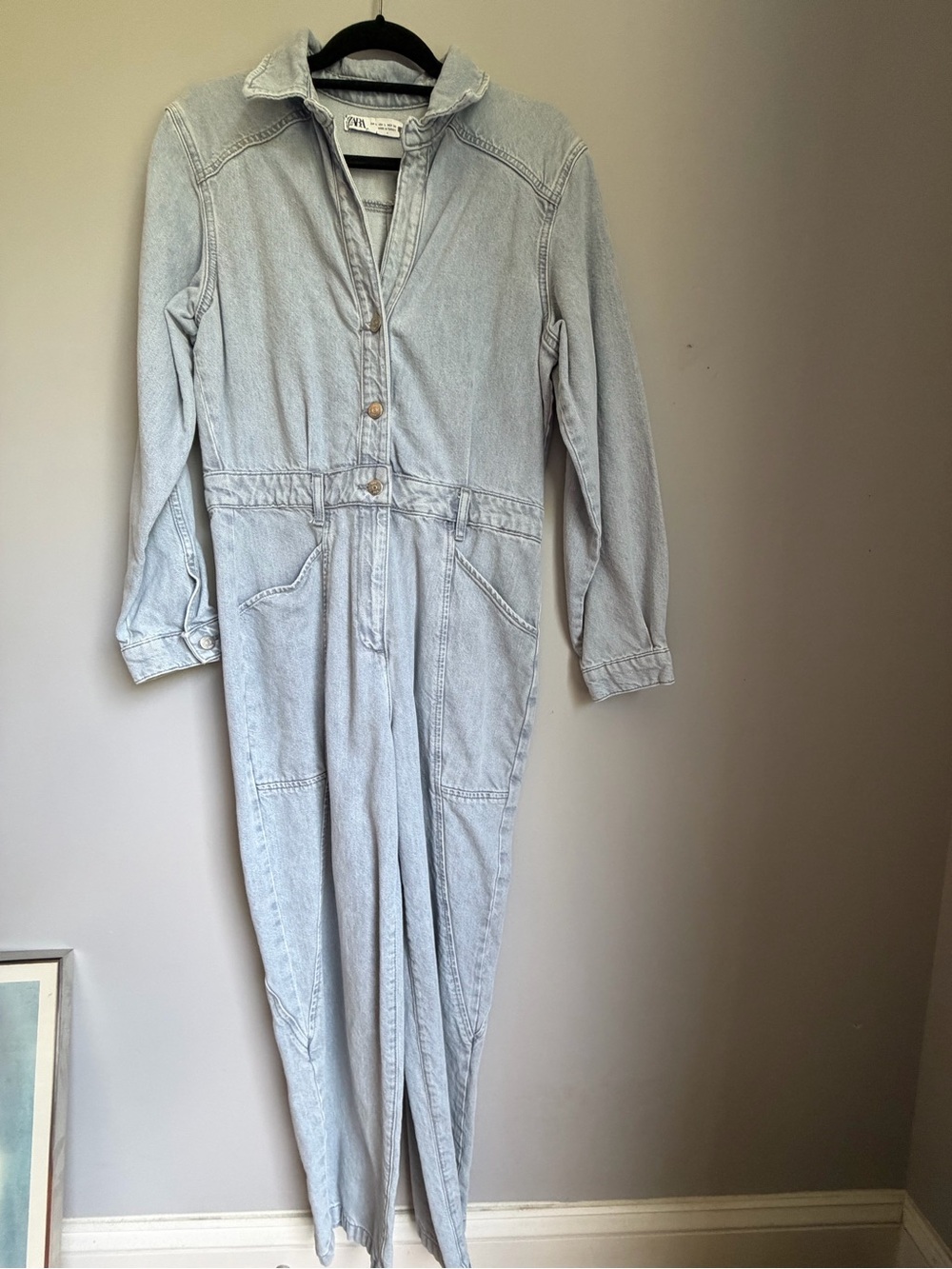 Zara Light Blue Denim Utility Jumpsuit